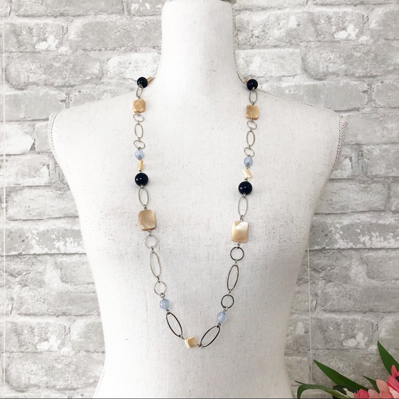 Talbots Jewelry - TALBOT’S Silver Toned Long Chain Link Necklace with Multicolored Beads